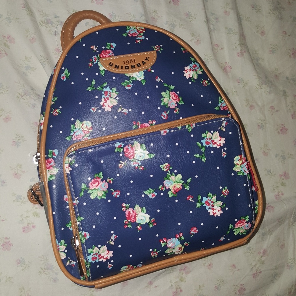 Floral with white dots navy mini backpack purse